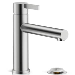 Single Hole Single Handle Low Arc Brushed Nickel Bathroom Sink Faucet, Basin Faucet with Metal Pop-up Drain