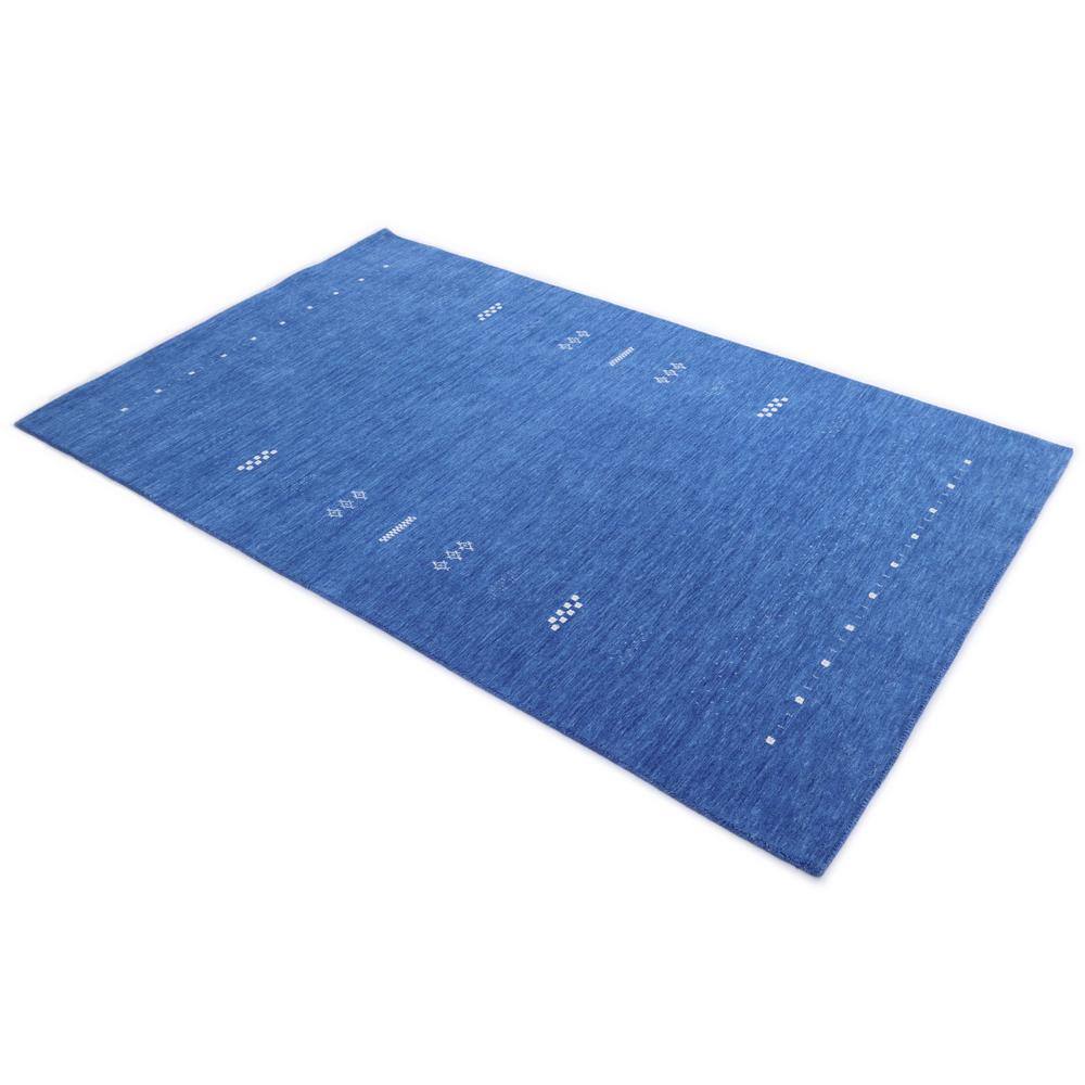 Hand-Knotted Blue Wool Rectangular Area Rug 5' x 8'
