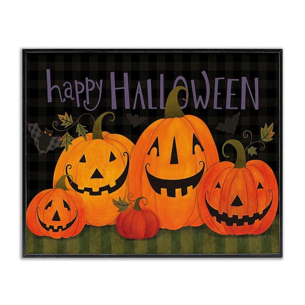 Stupell Industries Halloween Smiling Jack-o-Lanterns by Bernadette Deming 1 Piece Framed Graphic Print Typography Art Print 20 in. x 16 in.