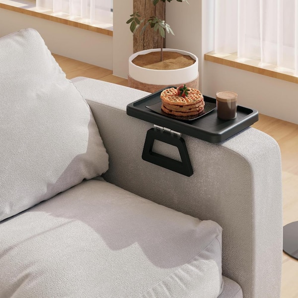 Acacia Wood Sofa Armrest Tray Table for Wide Couches Wooden Side Tables for Small Spaces for Eating and Drink Black