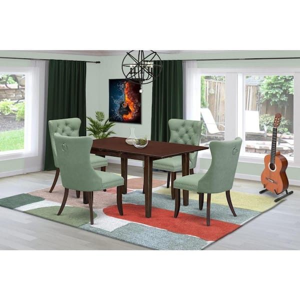 East West Furniture 5-Piece Mahogany Finish Solid Wood Top - Rectangular Upholstered Dining Room Set with Butterfly Leaf (Seats- 4)