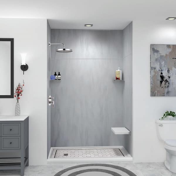 Lusso 60 in. x 36 in. x 96 in. 6-Piece Glue-Up Solid Surface Alcove Shower Wall Surround With Extension in Bellanca