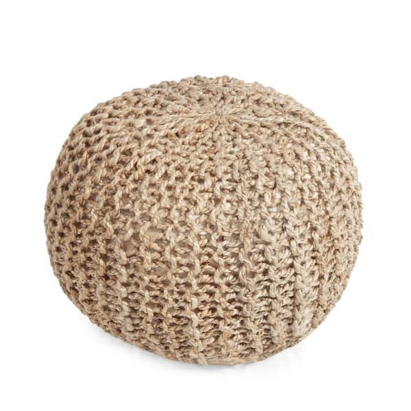 Noble House Apulia Natural Small Cable Knit Round Pouf