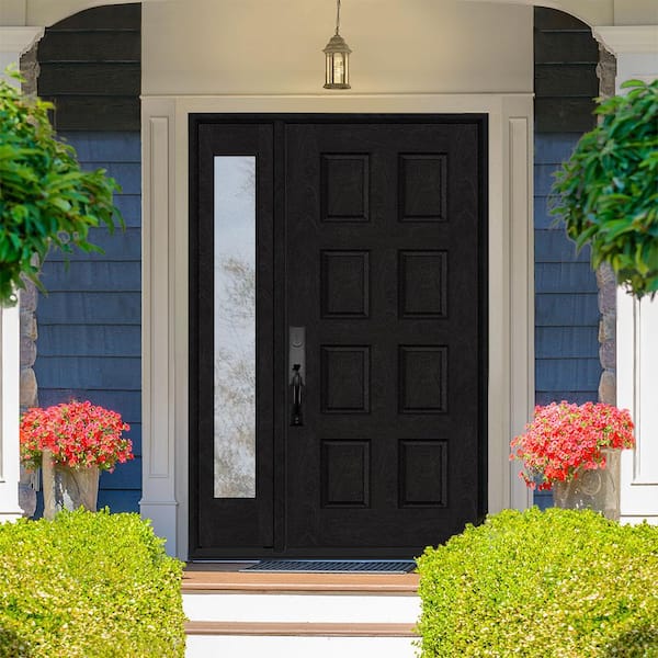 Regency 51 in. x 80 in. 8-Panel RHIS Onyx Stain Mahogany Fiberglass Prehung Front Door w/12in.Sidelite
