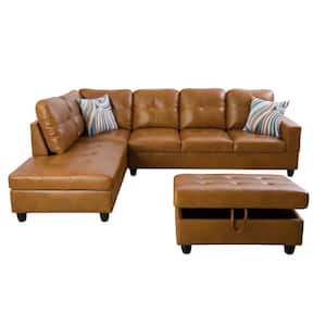 Living-3-Piece-Brown-Faux Leather-6 Seats-L-Shaped-Left Facing-Sectionals