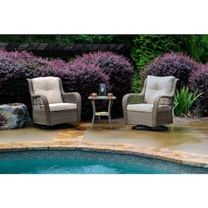 Rio Vista 3-Piece Wicker Outdoor Bistro Set with Beige Cushions (Glider Outdoor Chair and Patio Side Table Bundle)