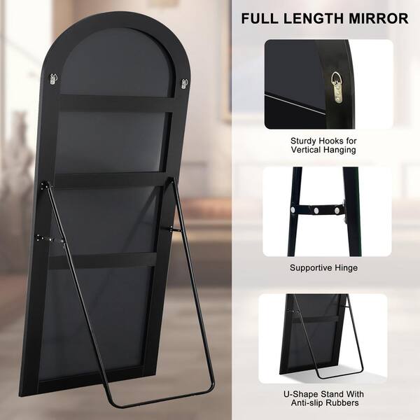 LuxHomez 28 in. W x 70.5 in. H Oversized Modern Arch Wood Framed Black Full Length Standing Mirror Floor Mirror