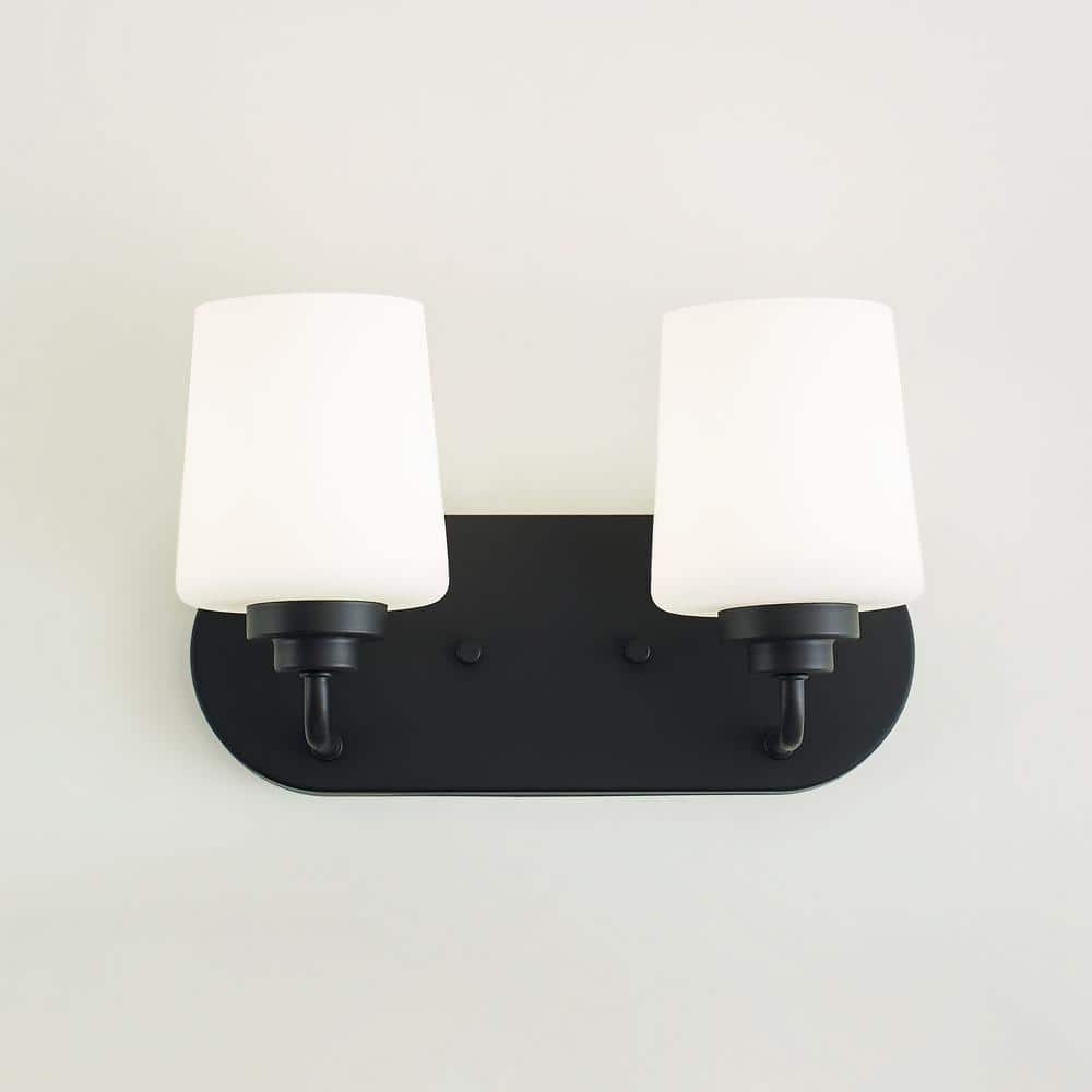 Windom 2-Light Midnight Black Dimmable Vanity Light with Etched Opal Glass