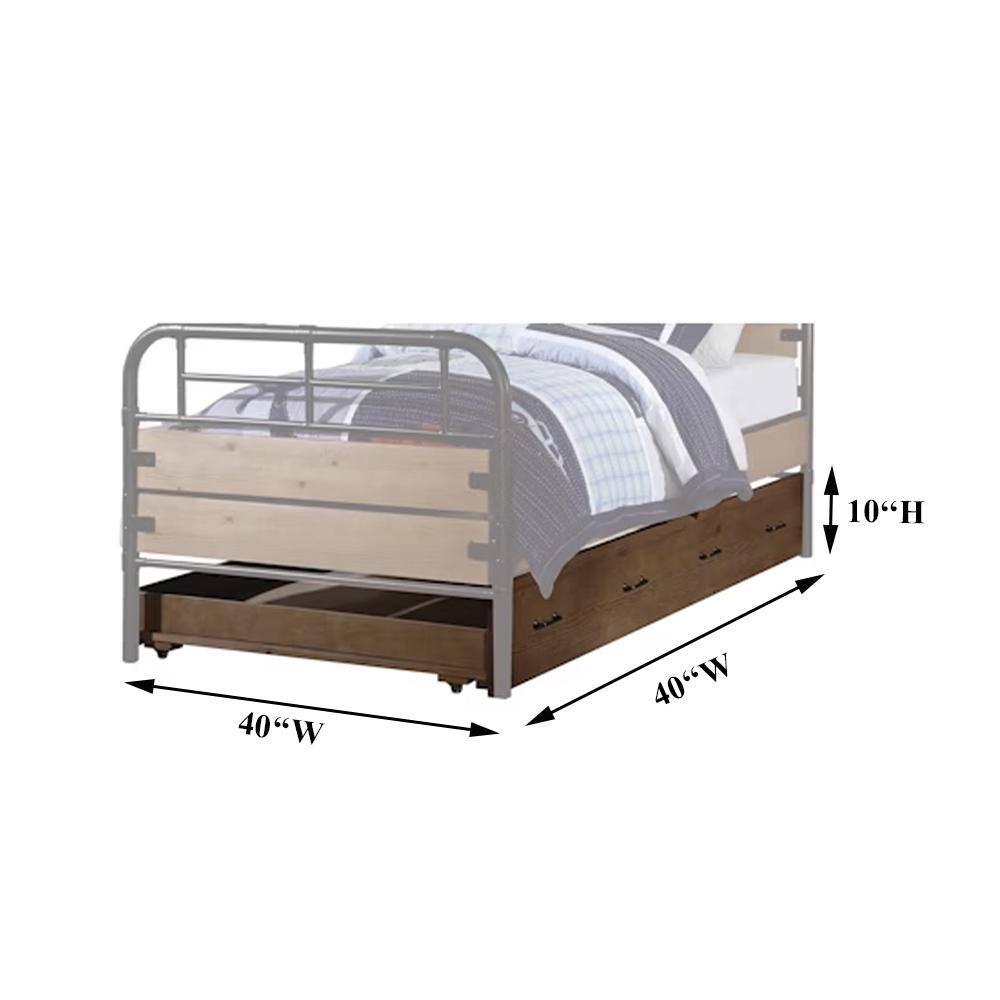 Antique Oak Twin Trundle Bed with Drawer and Wood Frame