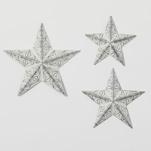 7.5 in., 9.25 in. and 11.25 in. Whitewashed Star Decorative Sign - Set of 3, White