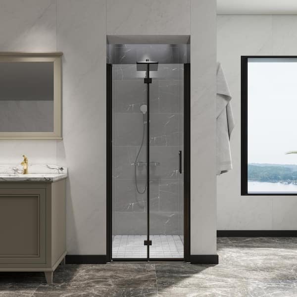 FORCLOVER 30 in. W to 31-3/8 in. W x 72 in. H Bi-Fold Frameless Shower Door in Matte Black with Clear Glass