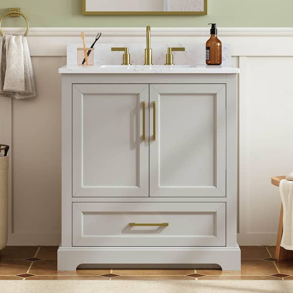 Dorothy 31 in. Single Sink Freestanding Gray Bath Vanity with White Engineered Stone Top and Backsplash Assembled