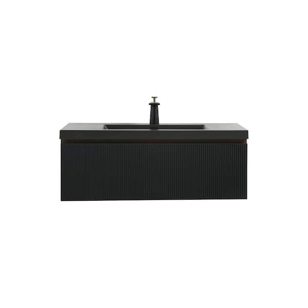 41.93 in. Single Sink Floating Black Bath Vanity with Black Quartz Top Assemble