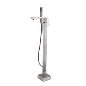 Single-Handle Freestanding Bathtub Faucet with Hand Shower Head in Brushed Nickel