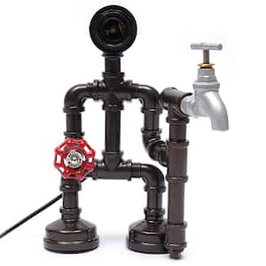 11.8 in. Dark Brown Industrial Retro Robot Pipe Table Lamp for Living Room Bedroom Home Decor, No Bulbs Included