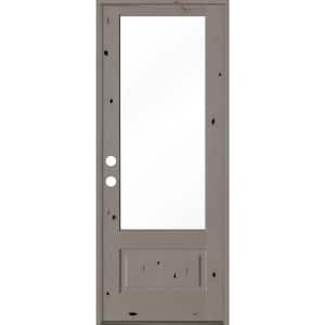 36 in. x 96 in. Modern Farmhouse Knotty Alder Right-Hand/Inswing 3/4 Lite Clear Glass Grey Stain Wood Prehung Front Door