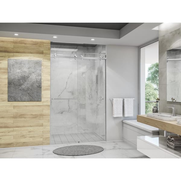 Holcam Eclipse Brushed Nickel 44-in to 48-in x 76-in Frameless Sliding Shower Door Marble | ECSE180BNKCLR4876HS