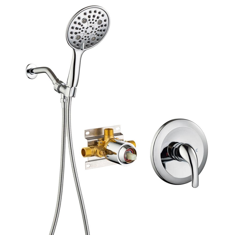 Single Handle 6-Spray Patterns 1 Showerhead Shower Faucet Set 1.8 GPM with High Pressure Hand Shower in Chrome