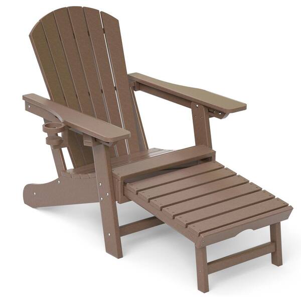 UPLAND Brown Composite Adirondack Chair with Pullout Ottoman ACHE03BR