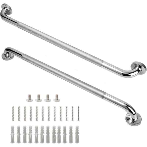 Aoibox 33.4 in. Concealed Screw Grab Bar, Anti-Slip Stainless Steel,for Shower Rail Support, Ideal for Seniors in Silver 2-Pack