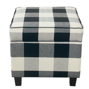 Square Black Plaid Ottoman with Lift-Off