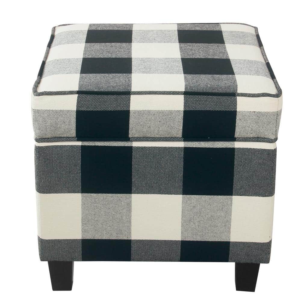 Black Plaid Square Storage Ottoman with Lift-Off Top