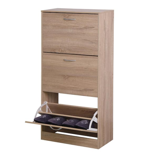 Unbranded 23.62 in. W x 9.45 in. D x 47.2 in. H Brown Linen Cabinet with 3 Large Flip Drawers