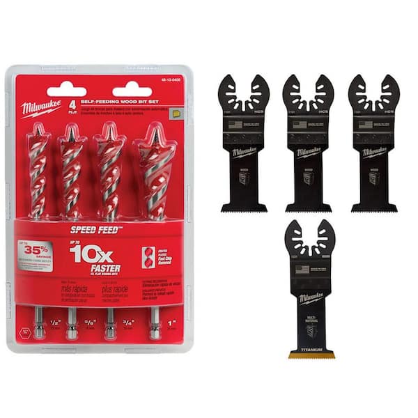 Milwaukee SPEED FEED Auger Wood Drilling Bit Set with 1-3/8 in. Multi-Tool Oscillating Blade Set (8-Piece)