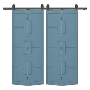 40 in. x 80 in. Dignity Blue Painted MDF Modern Bi-Fold Double Barn Door with Sliding Hardware Kit