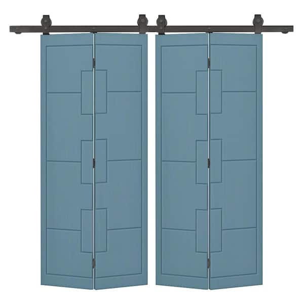 CALHOME 40 in. x 80 in. Dignity Blue Painted MDF Modern Bi-Fold Double Barn Door with Sliding Hardware Kit