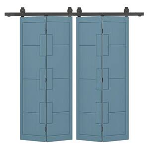 52 in. x 84 in. Dignity Blue Painted MDF Composite Modern Bi-Fold Hollow Core Double Barn Door with Sliding Hardware Kit