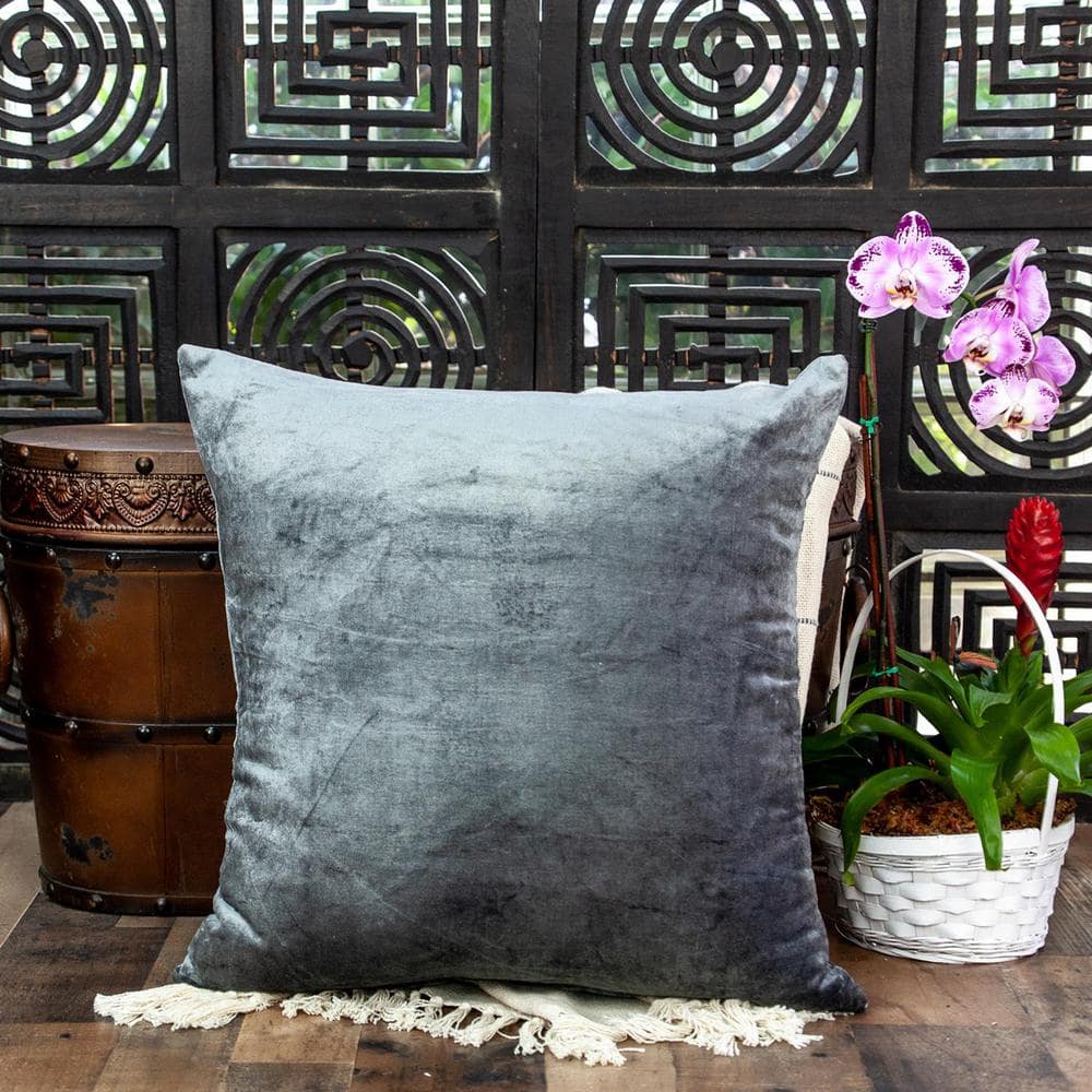 Charcoal Cotton Square Throw Pillow with Polyester Fill