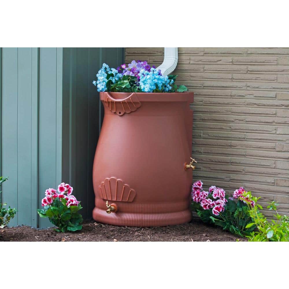 Terra Cotta 50 Gallon Dual Overflow Planter Rain Barrel