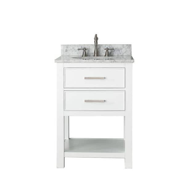 Avanity Brooks 25 in. W x 22 in. D x 35 in. H Vanity in White with Marble Vanity Top in Carrera White and White Basin