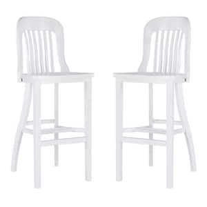 Hynes 46.5 in. White Slat Back Solid Wood 31 in. H Seat Bar Stool with Wood Seat (Set of 2)