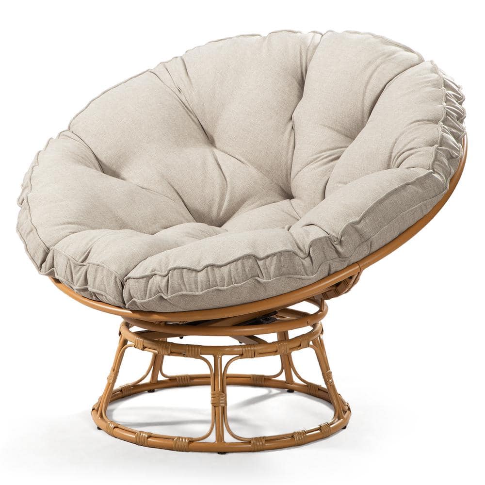 All-Weather Swivel Wicker Outdoor Patio Papasan Lounge Chair with Beige Cushion -  MeetLeisure, YD-M63-CRM