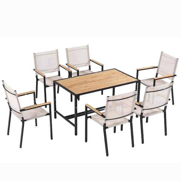 Unbranded 7-Piece Metal Rectangular Outdoor Dining Set with Umbrella Hole