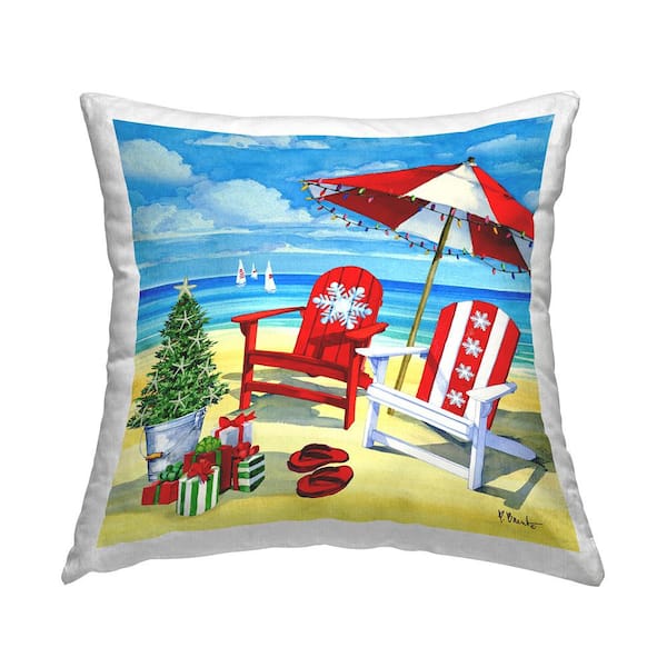 Snowflake Beach Christmas Scene Blue Print Polyester 18in. X 18in. Throw Pillow