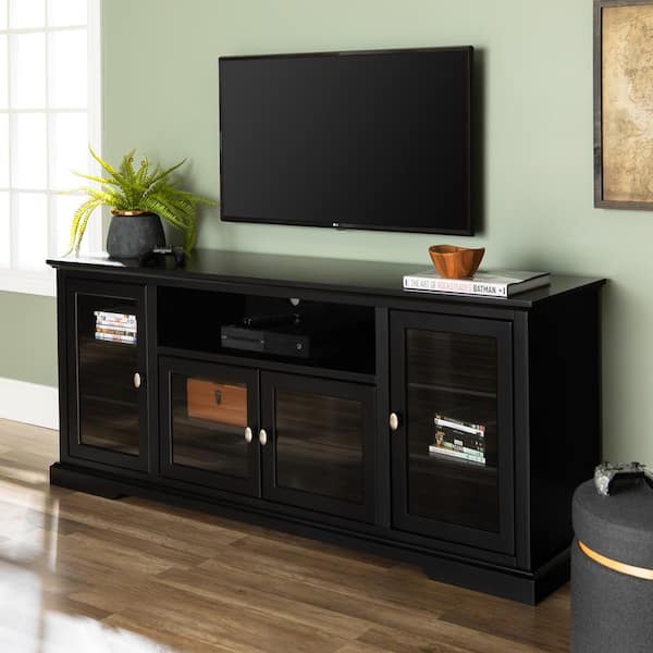 Walker Edison Furniture Company Highboy 70 in. Black Composite TV Stand 70 in. with Doors