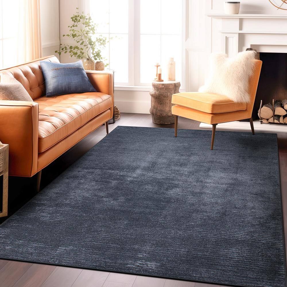 Dark Gray Flat Woven Stripe Synthetic Area Rug 5' x 7'