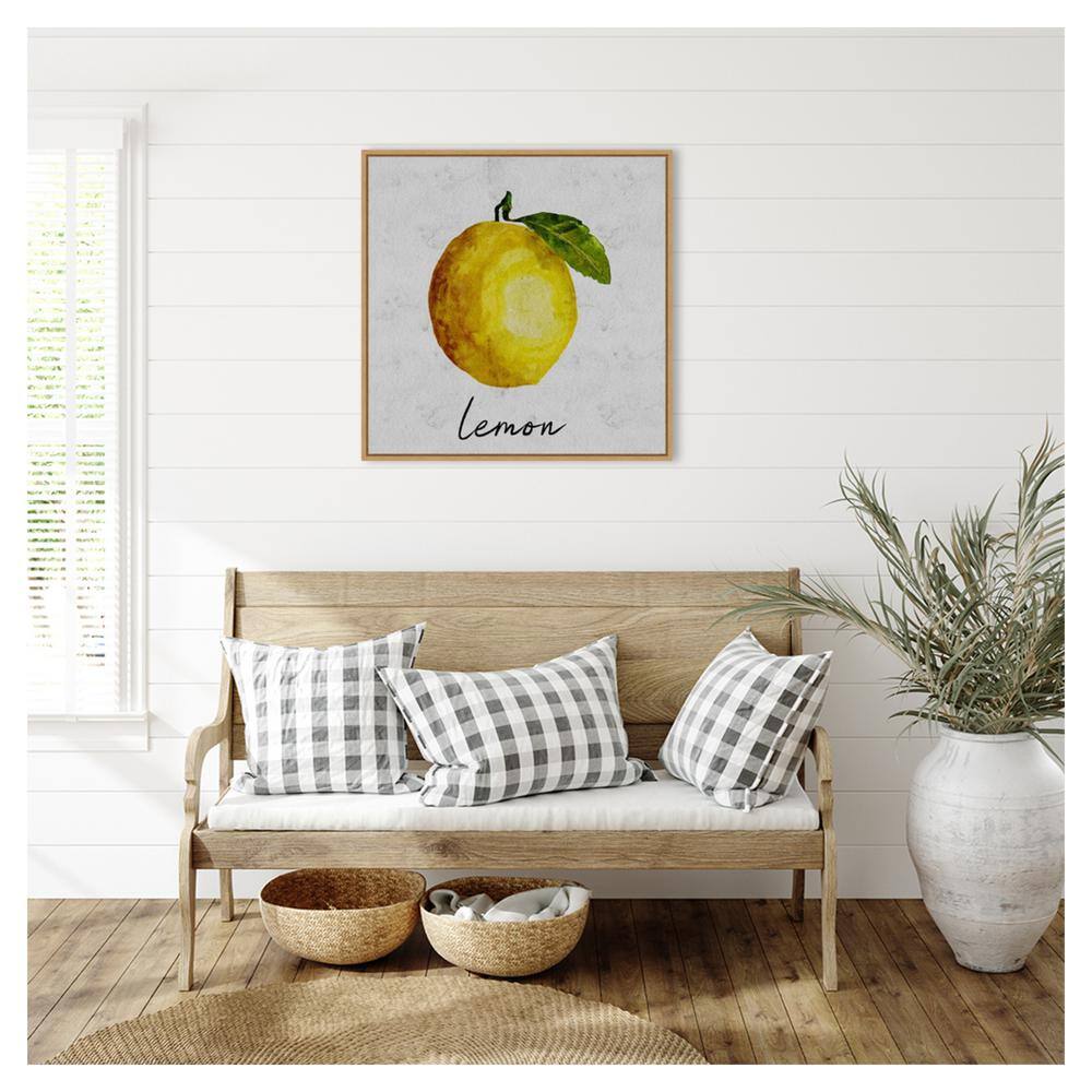 Summertime Citrus II Lemon Watercolor Canvas Print with Maple Frame