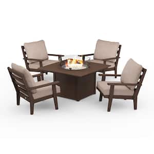 Grant Park Black 5-Piece Deep Seating Fire Pit Patio Set with Wheat Cushions