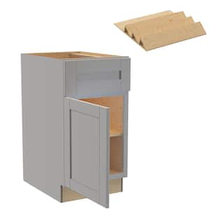 Washington 18 in. W x 24 in. D x 34.5 in. H Veiled Gray Plywood Shaker Assembled Base Kitchen Cabinet Left Spice Tray