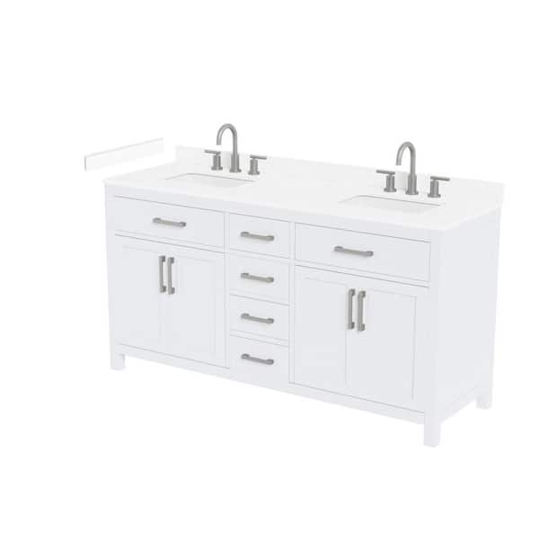 Beckett 66 in. Double Freestanding White Bath Vanity with White Cultured Marble Top