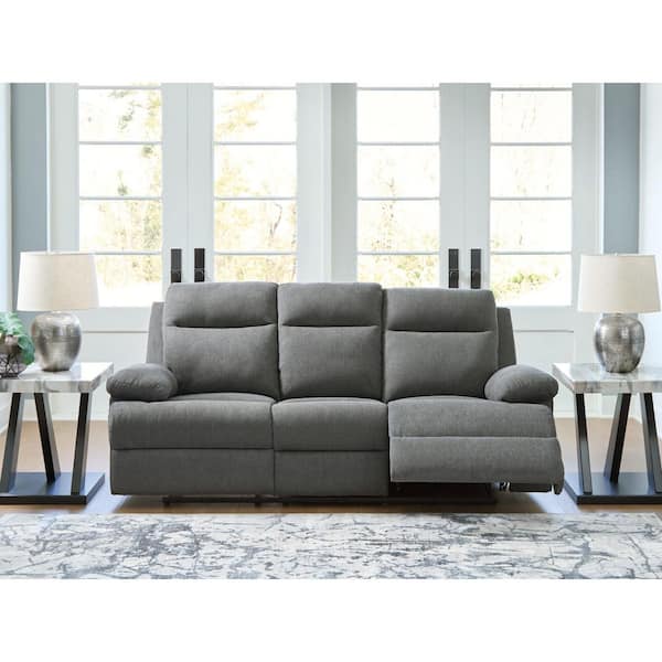 Yarrow Lane 86 in. Pillow Top Arm Chenille Rectangle Reclining Sofa with USB Ports and Cup Holders in Gray