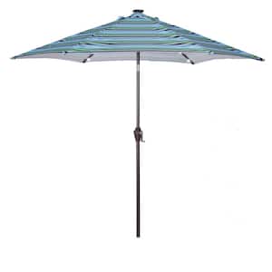 8.73 ft. Steel Market Solar Tilt and Crank Patio Umbrella in Green with Push Button with 24 LED Lights