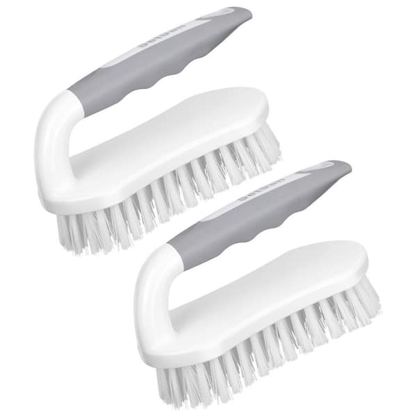 5.9 in. Heavy Duty Stiff Bristles Scrub Brushes for Shower, Carpet, Kitchen and Bathtub Scrubber, Grey White (2-Pack)