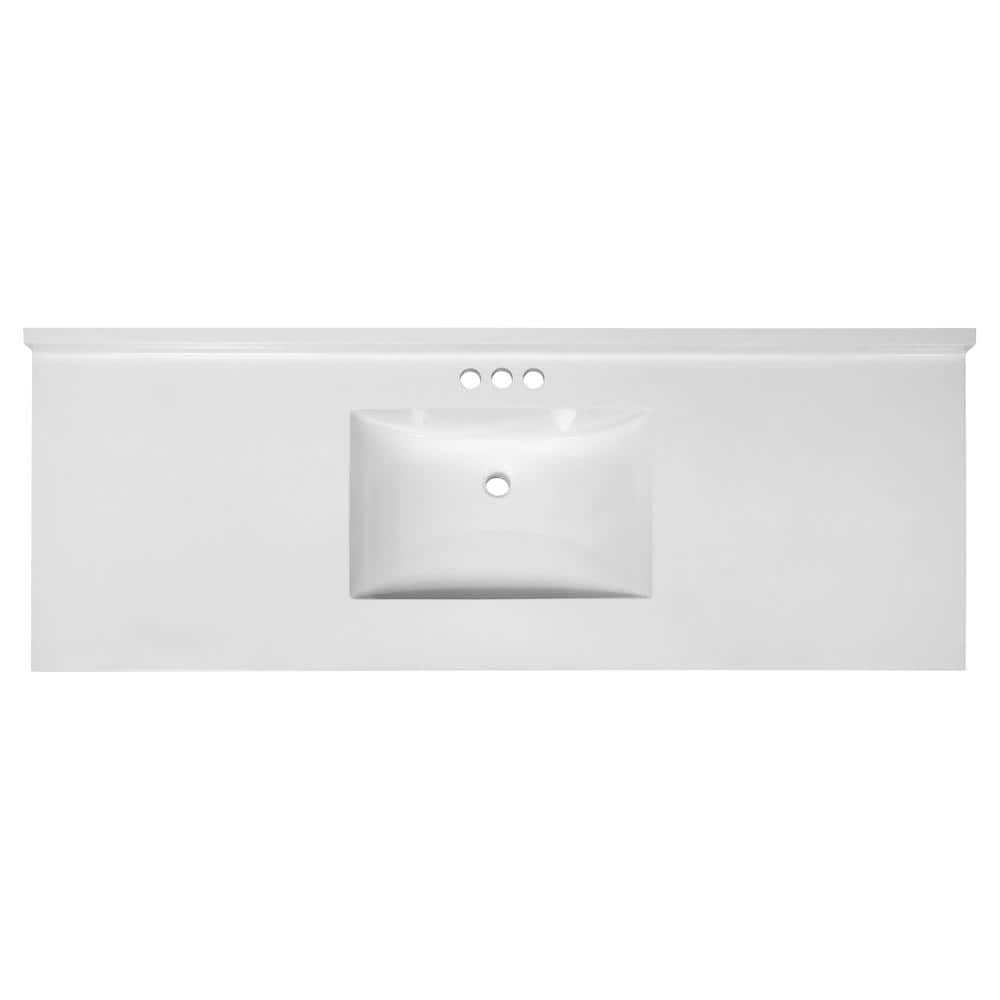 61 Inch Solid White Cultured Marble Vanity Top with Backsplash