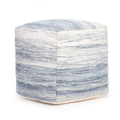 Bar Harbor 20 in. x 20 in. x 20 in. Blue and Ivory Pouf