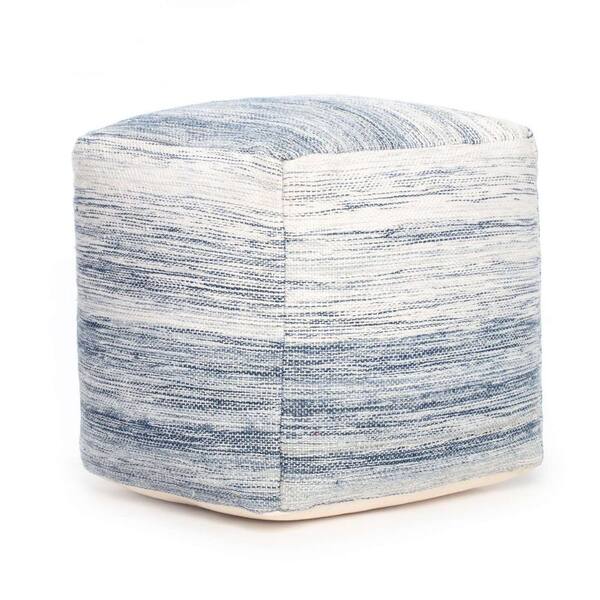 Anji Mountain Bar Harbor 20 in. x 20 in. x 20 in. Blue and Ivory Pouf